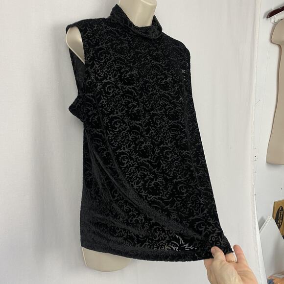 Liz Claiborne Top Womens XL Black Sheer Velvet Burnout Mock Neck Vtg Y2K 90s - Picture 4 of 9